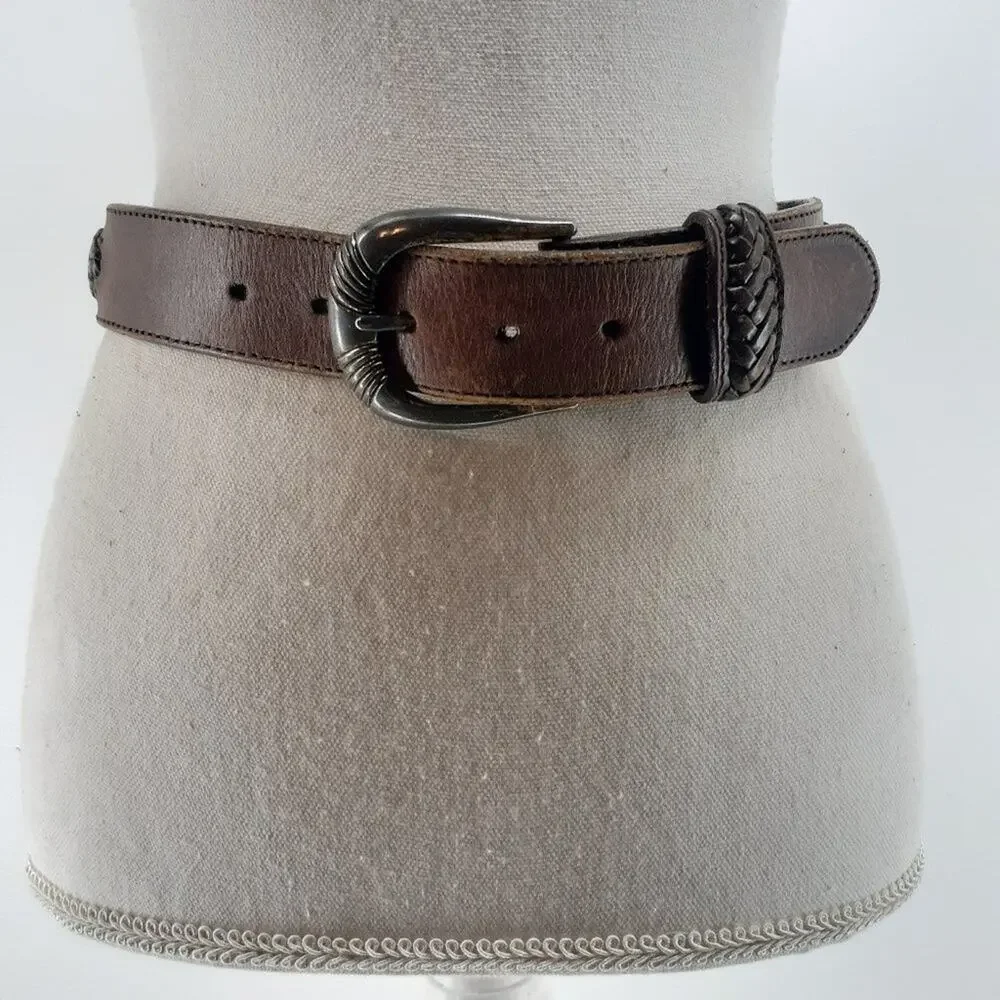 Vintage 1991 Western Rodeo Braided Brown Leather Conchos 28